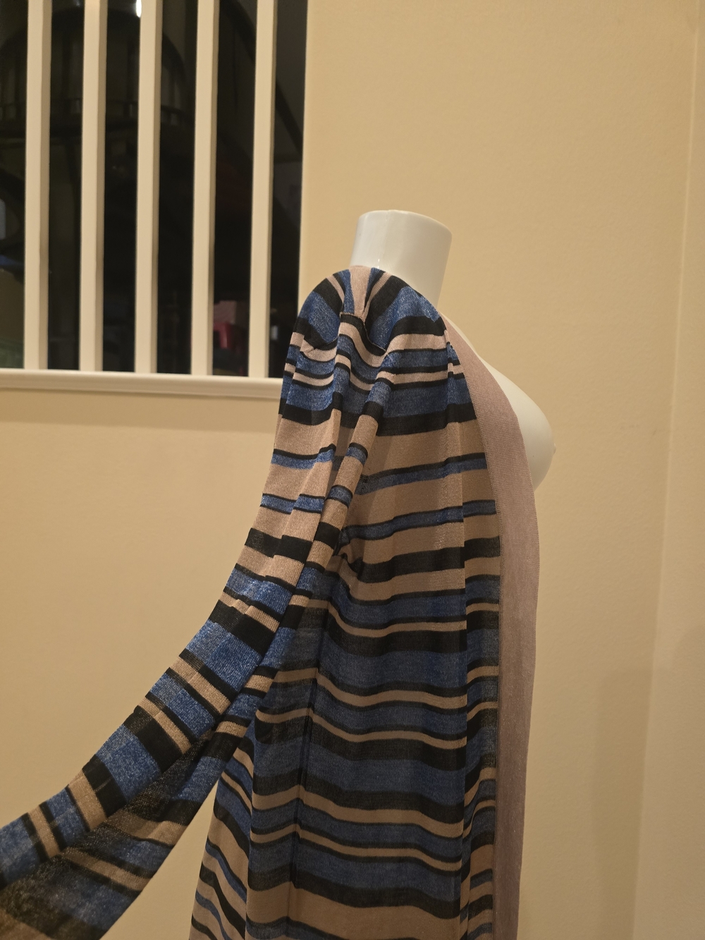 LOFT Striped Open Front Cardigan in Beige, Blue, Black - Picture 7 of 9